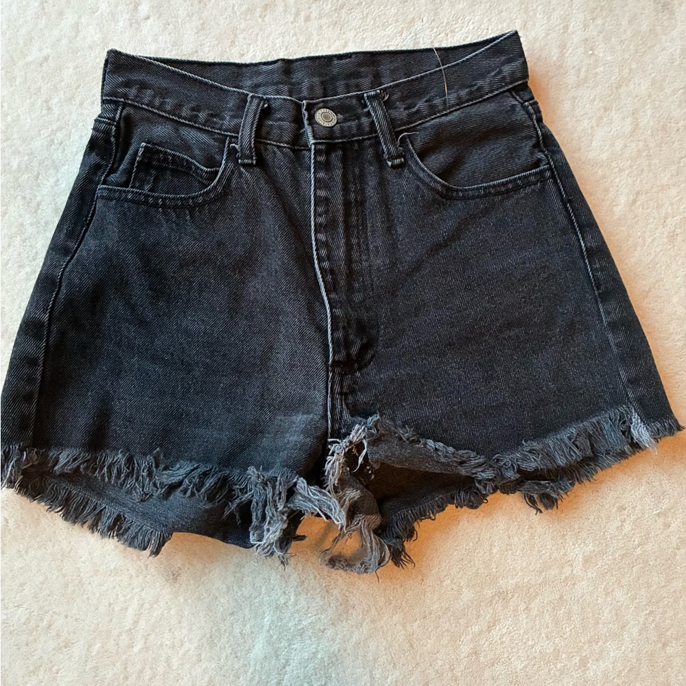 Frayed Hem Black Denim Women's Shorts